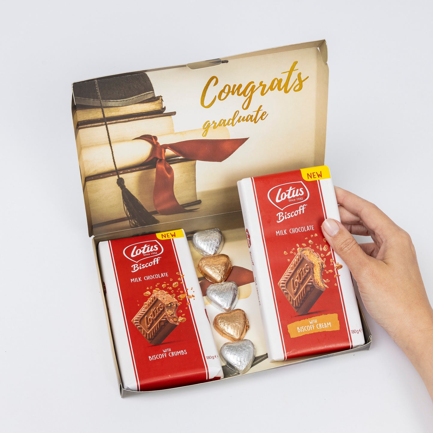 Lotus Biscoff Milk Chocolate Bars Hearts Hamper Gift Present Graduation Graduate Keechi & co.