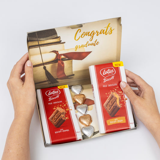 Lotus Biscoff Milk Chocolate Bars Hearts Hamper Gift Present Graduation Graduate Keechi & co.