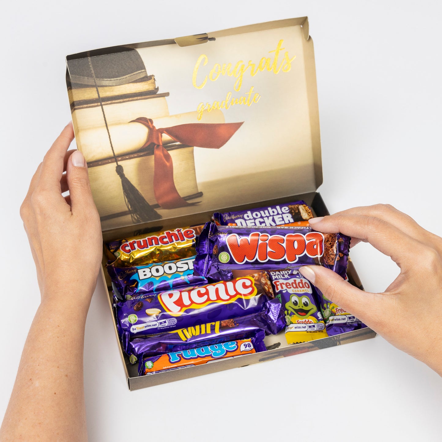 Cadbury Chocolate Freddo Twirl Boost Sweet Gift Box Hamper Graduation Graduate Keechi & co.