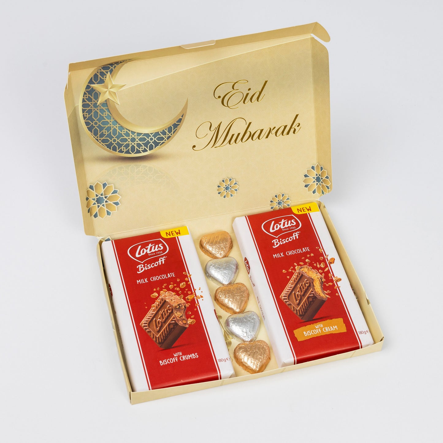 Lotus Biscoff Milk Chocolate Bars Hearts Hamper Gift Present Happy Eid Mubarak Keechi & co.