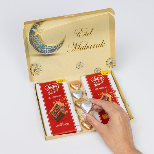 Lotus Biscoff Milk Chocolate Bars Hearts Hamper Gift Present Happy Eid Mubarak Keechi & co.