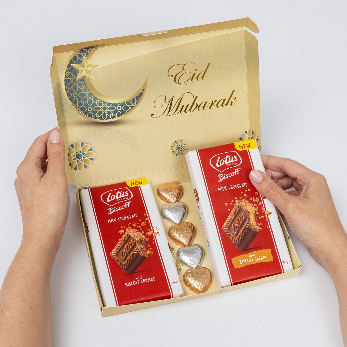 Lotus Biscoff Milk Chocolate Bars Hearts Hamper Gift Present Happy Eid Mubarak Keechi & co.