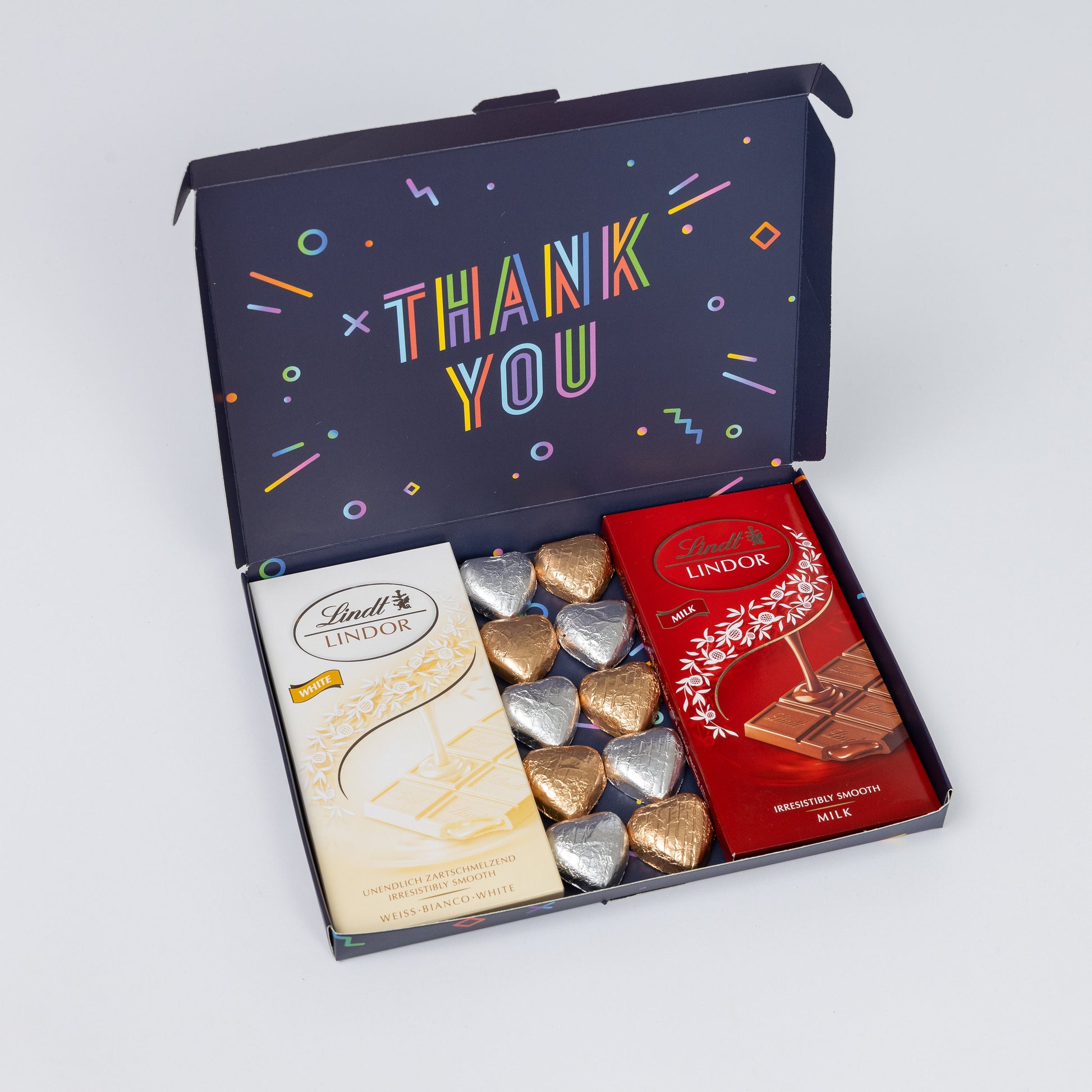 Lindt Lindor Milk White Chocolate Bars Hearts Hamper Gift Thank You Keechi & co.