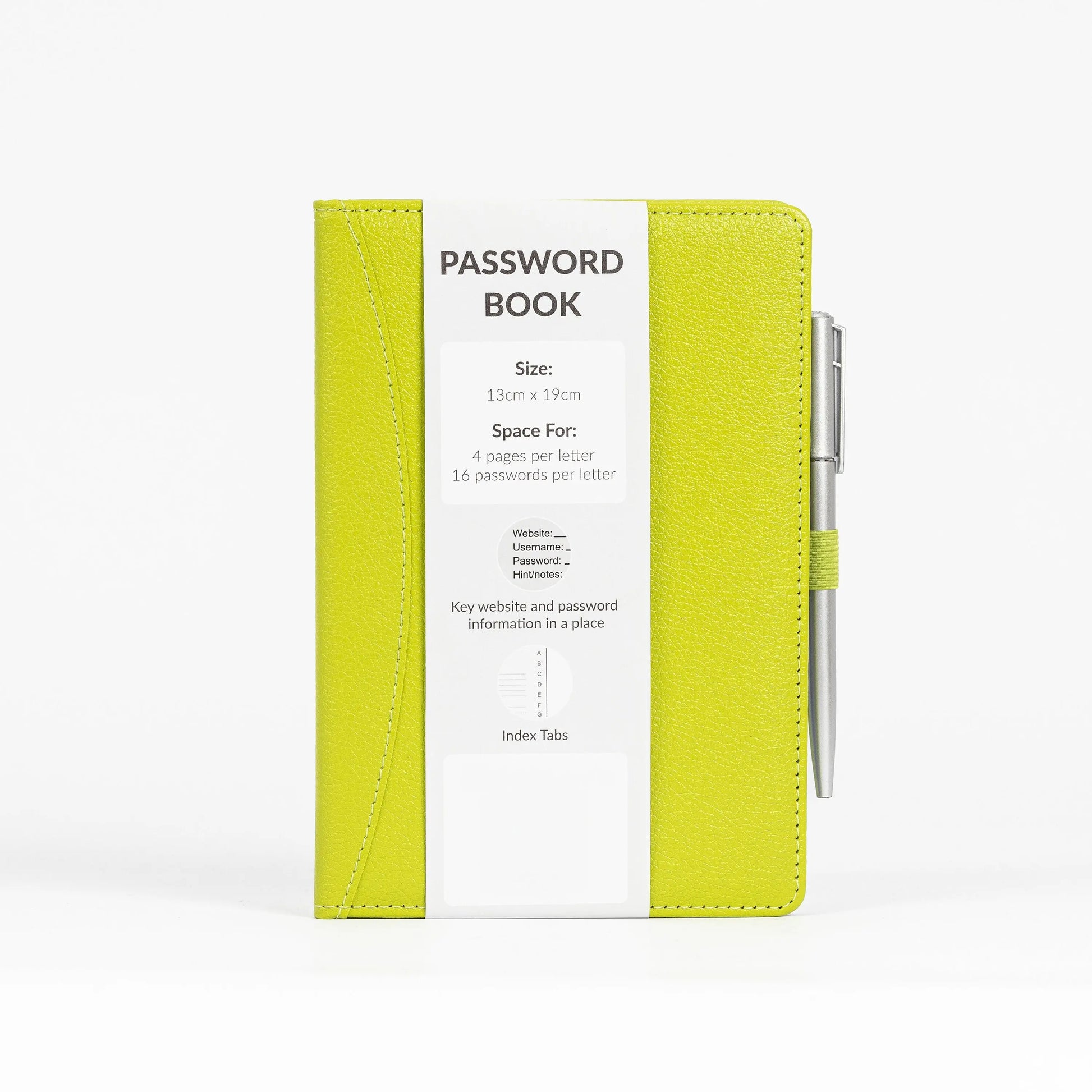 Password Username Book A to Z Index Hard Back A5 Contact Book lime bottle green grey brown With Pen Lime green Keechi & co.