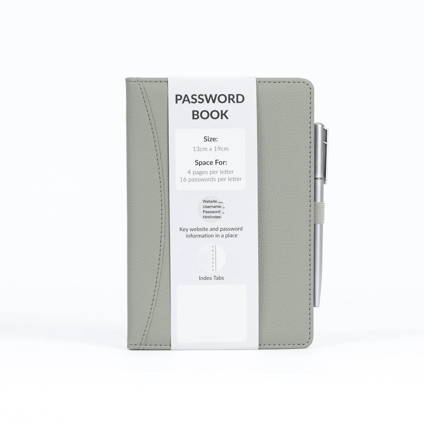 Password Username Book A-Z Index Hard Back A5 Contact Book grey With Pen Keechi & co.