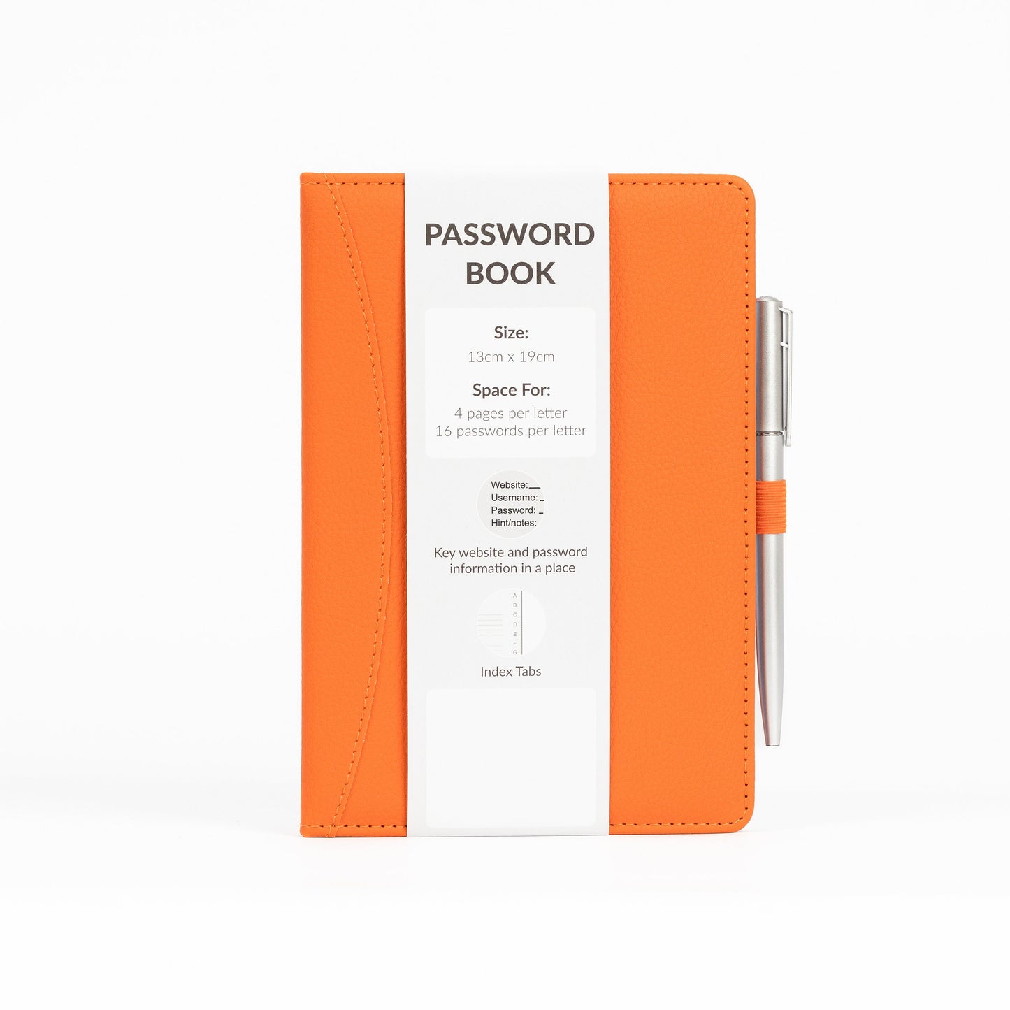 Password Username Book A-Z Index Hard Back A5 Contact Book Orange With Pen