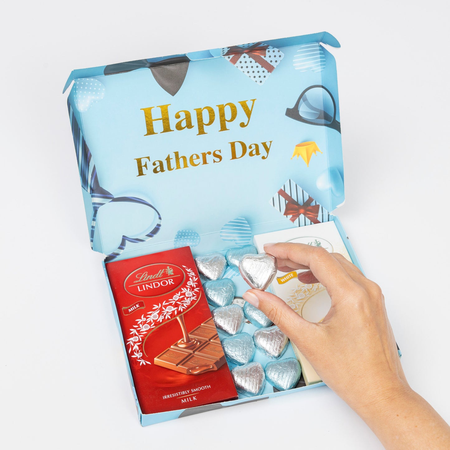 Lindt Lindor Milk White Chocolate Bars Hearts Hamper Gift Treat Happy Fathers day Keechi & co.