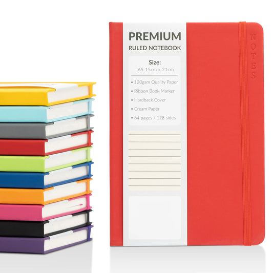 A5 Hardback Lined Notebook Ruled Notepad mixed colours red green black navy orange blue Notes Diary Journal Premium Book Keechi & co.