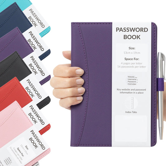 Password Username Book A-Z Index Tabs Hard Back Contact Book With Pen Purple Keechi & co.