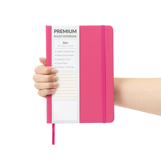 A5 Hardback Lined Notebook Ruled Notepad Notes Diary Journal Premium Book cerise Pink Keechi & co.