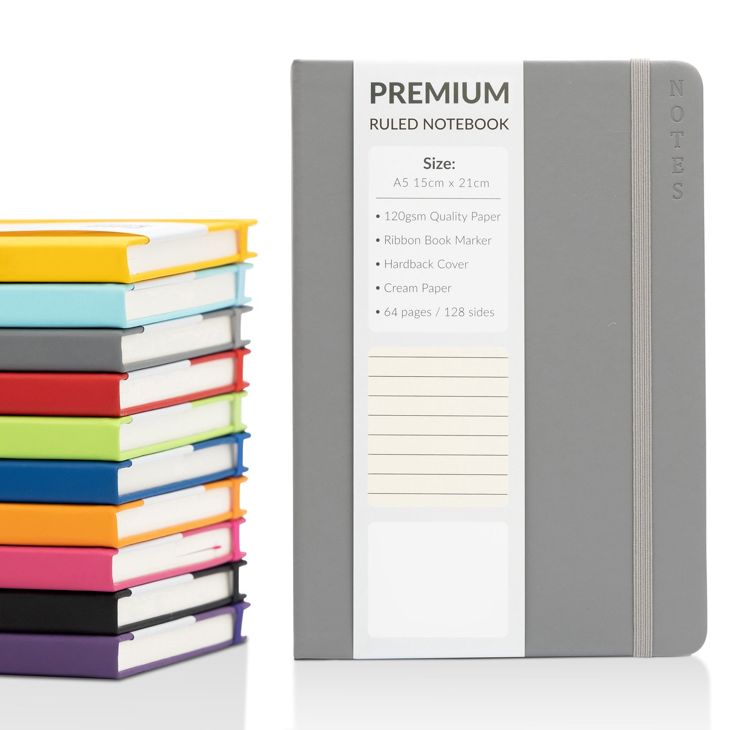 A5 Hardback Lined Notebook Ruled Notepad Notes Diary Journal Premium Book grey