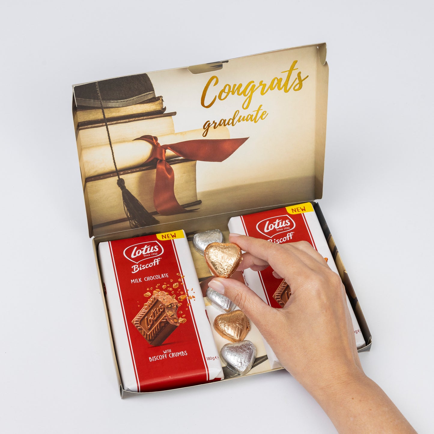 Lotus Biscoff Milk Chocolate Bars Hearts Hamper Gift Present Graduation Graduate Keechi & co.