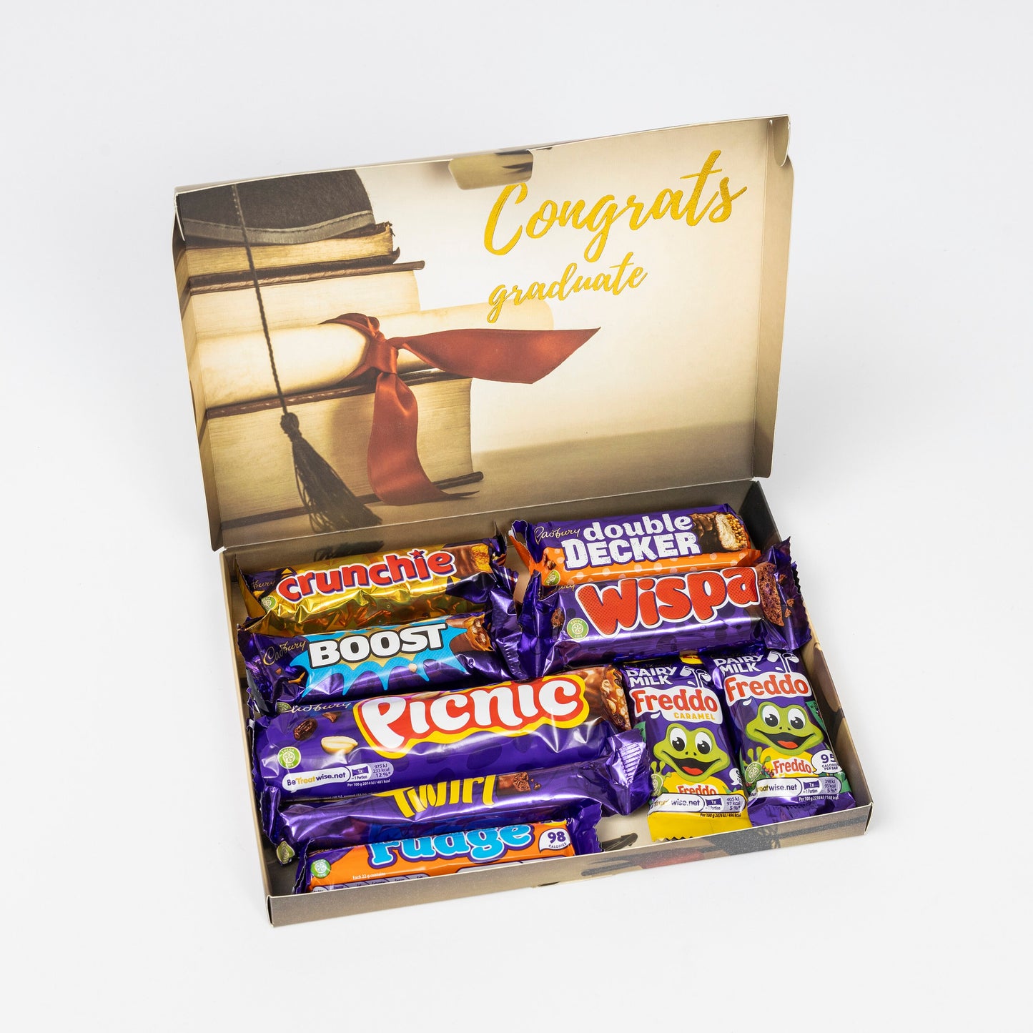 Cadbury Chocolate Freddo Twirl Boost Sweet Gift Box Hamper Graduation Graduate Keechi & co.