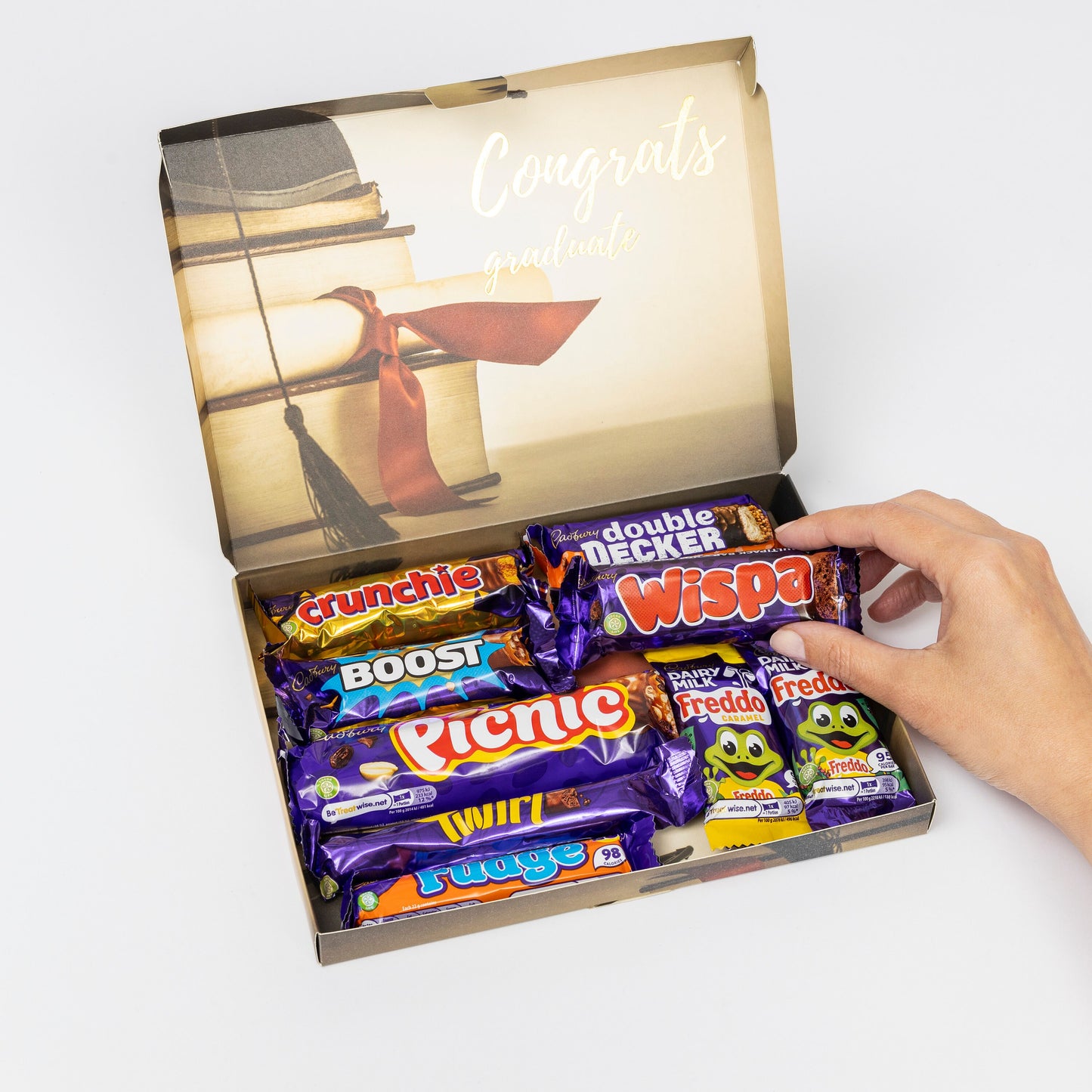 Cadbury Chocolate Freddo Twirl Boost Sweet Gift Box Hamper Graduation Graduate Keechi & co.