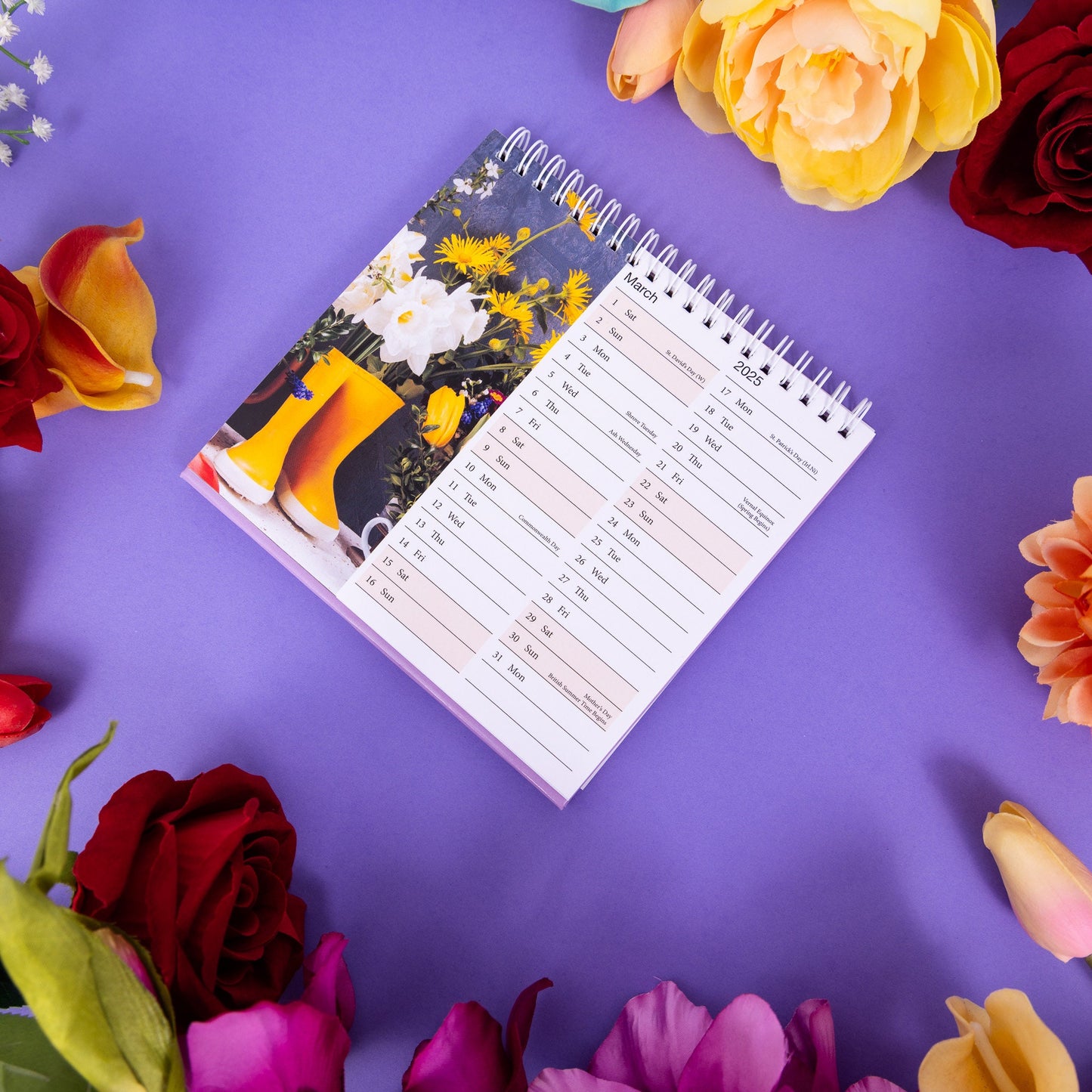 2025 Month to View Desk Calendar Home Office Table Work Top Planner FLOWERS