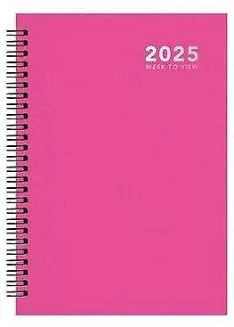 2025 A5 Week To View Diary Full Year Planner Desk Organiser Spiral Hardback Book