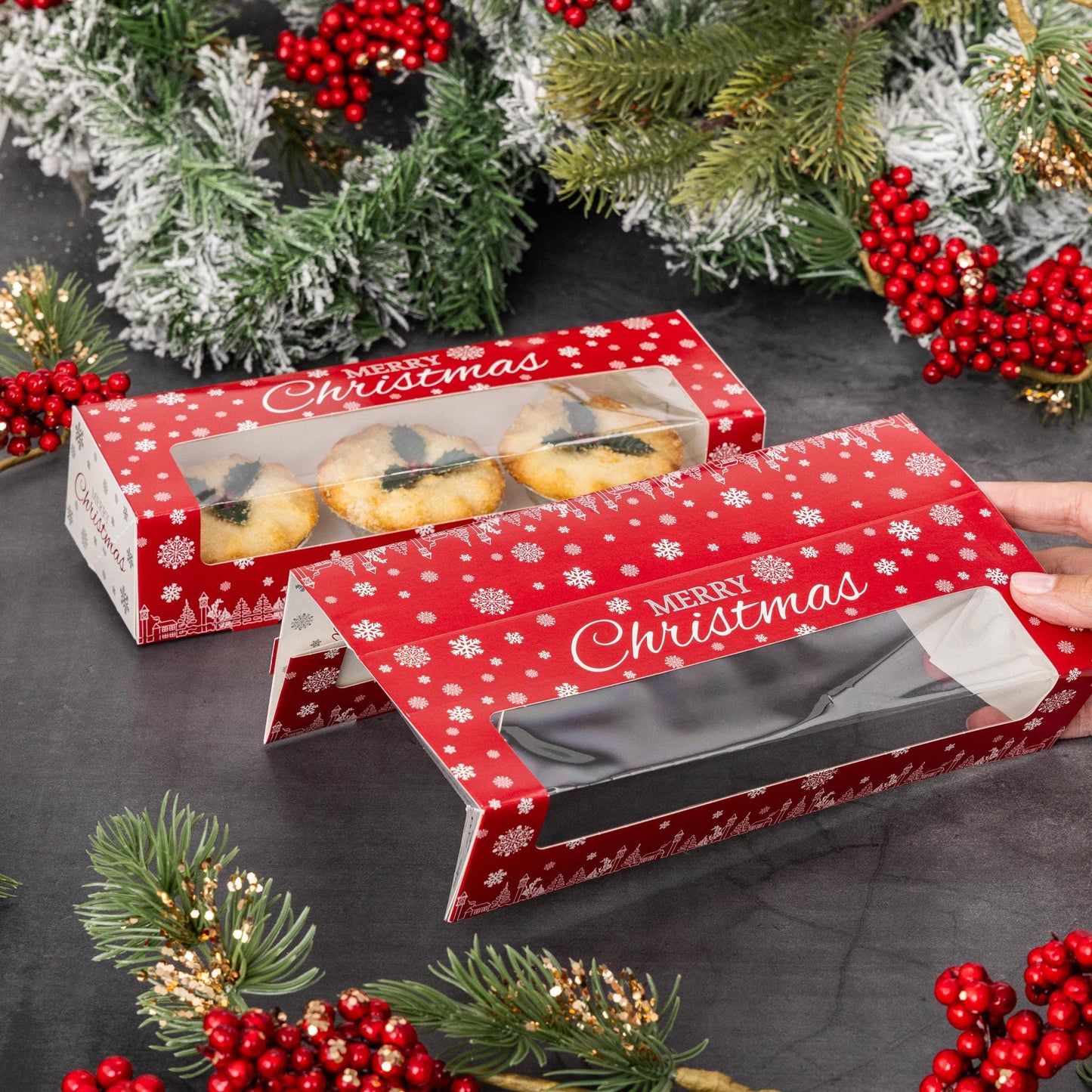 6 x Mince Pie Box Christmas Double Stack Boxes Hold 3 or 6 Cakes