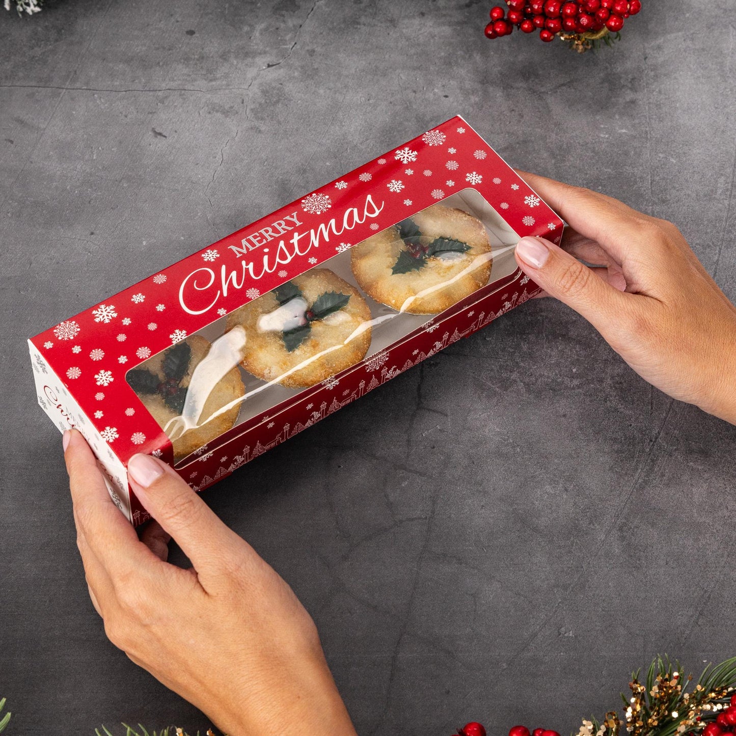 6 x Mince Pie Box Christmas Double Stack Boxes Hold 3 or 6 Cakes