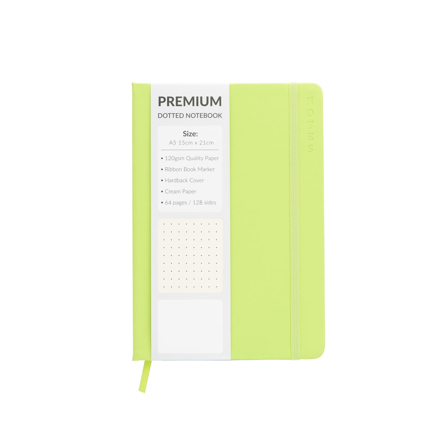 Dotted A5 Lime Notebook Hardback Notepad Notes Diary Bullet Journal Premium Book