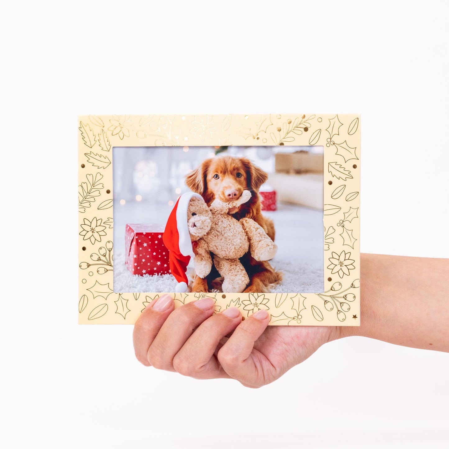 Christmas Photo Frame Cards & Envelopes Personalised any Family Picture 6 x cream with gold