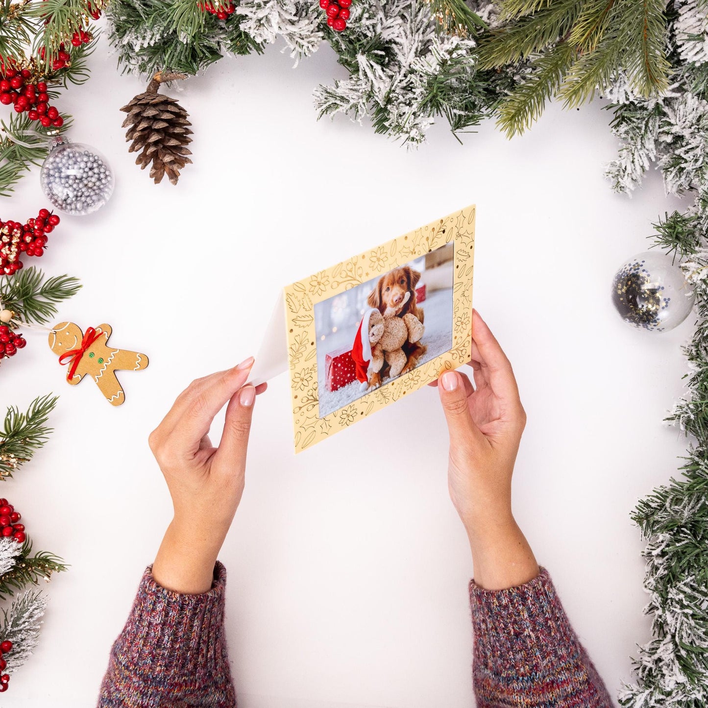 Christmas Photo Frame Cards & Envelopes Personalised any Family Picture 6 x cream with gold