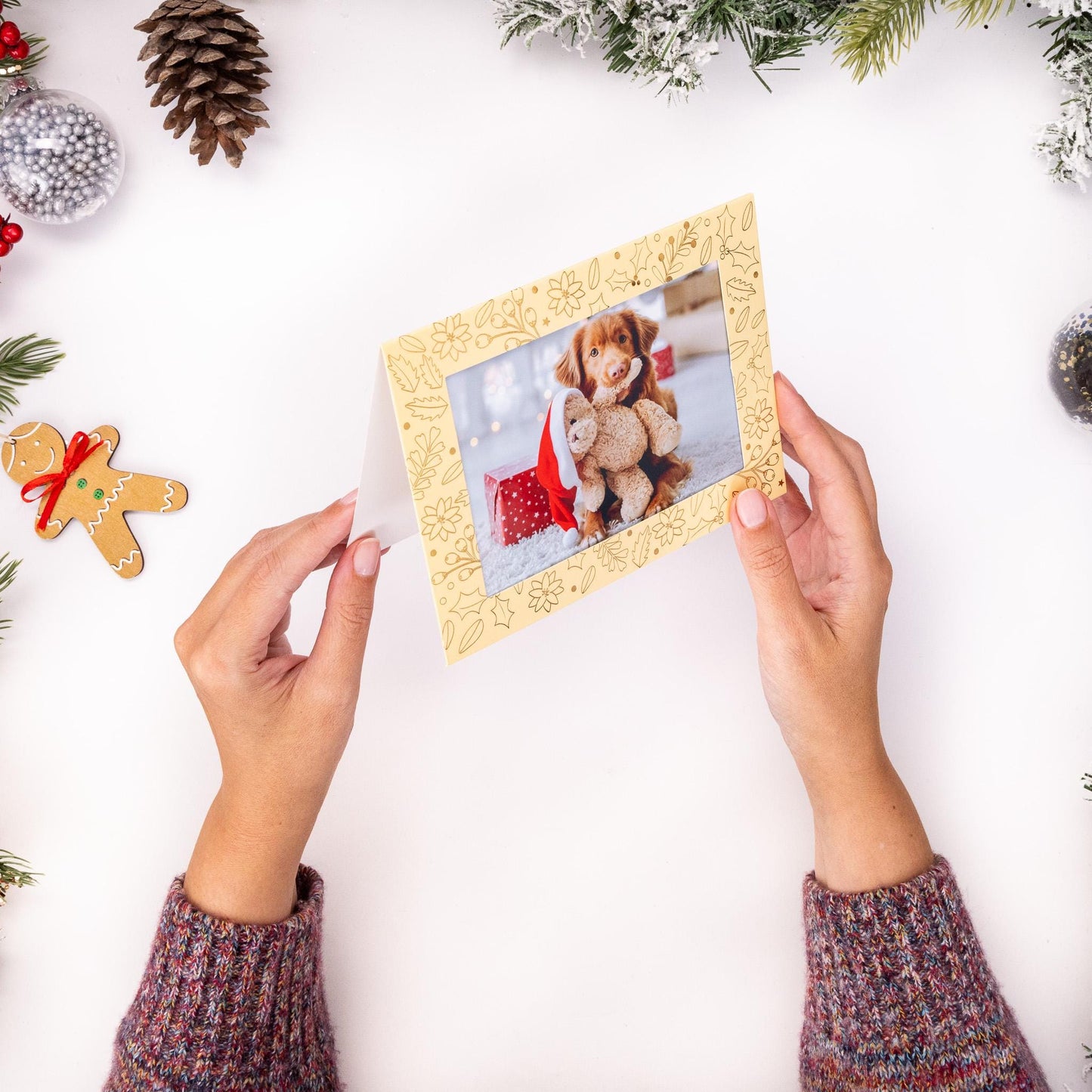 Christmas Photo Frame Cards & Envelopes Personalised any Family Picture 6 x cream with gold