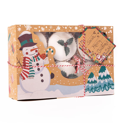 Christmas Cupcake Boxes – 6 Hole Kraft with Window – Snowman – image 3