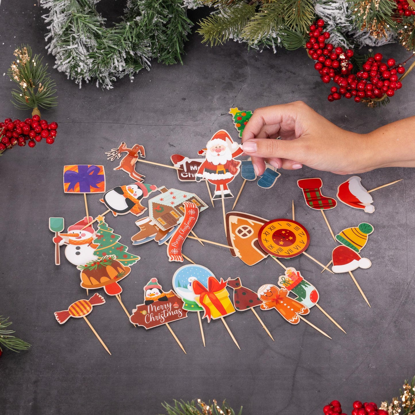 27 Christmas Food Fun Cocktail Sticks Cake Pick Cupcake Sandwich Buffet Topper