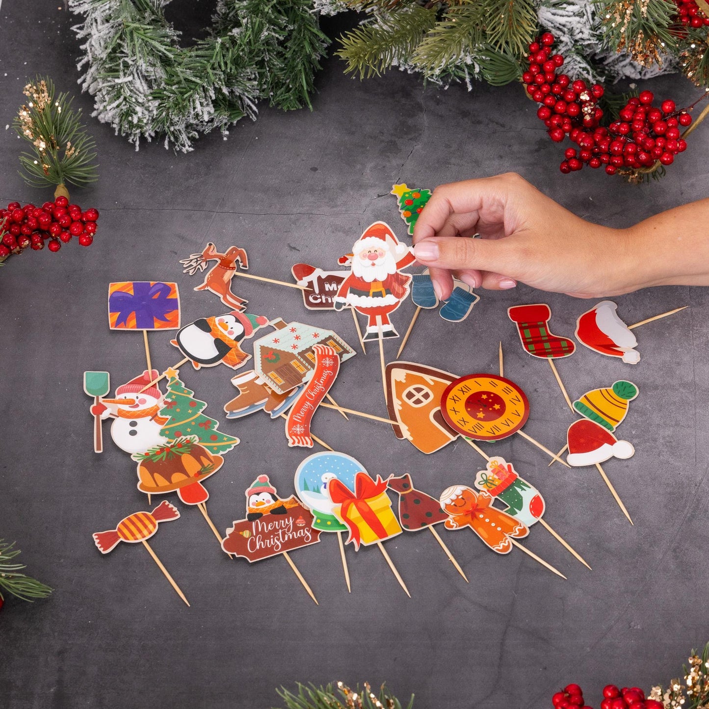 27 Christmas Food Fun Cocktail Sticks Cake Pick Cupcake Sandwich Buffet Topper