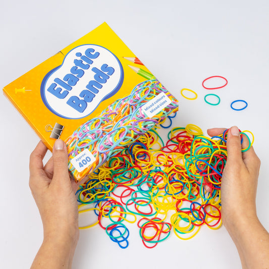 400-Pack Colorful Elastic Rubber Bands: Assorted Sizes for Office, Crafting & Packaging