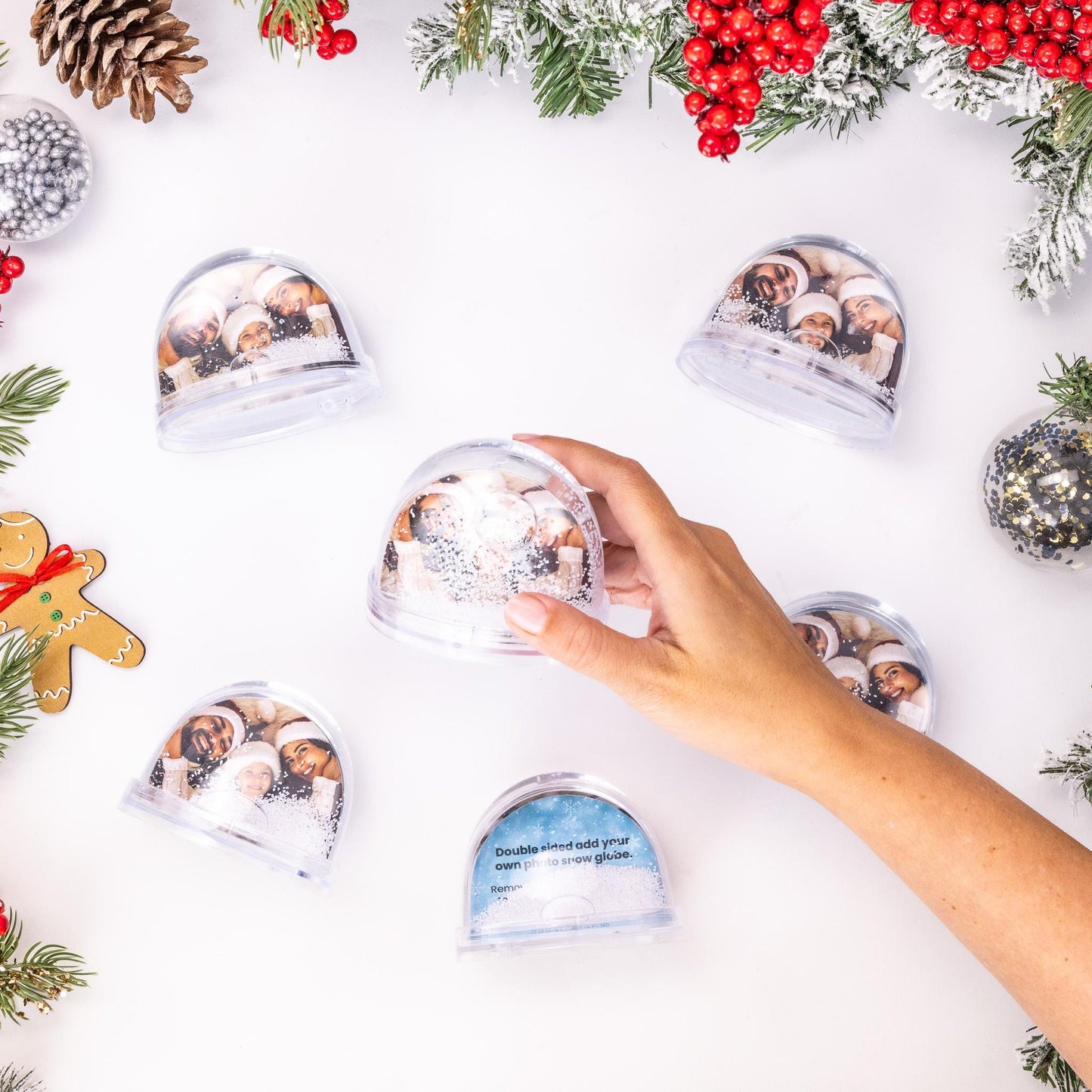 6 x Christmas Snow Globe Insert Add Your On Photo Double Sided Plastic 93x 75mm