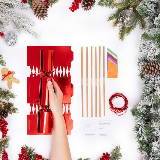 Make Your Own Christmas Cracker kit Crackers Hats Snaps red foil