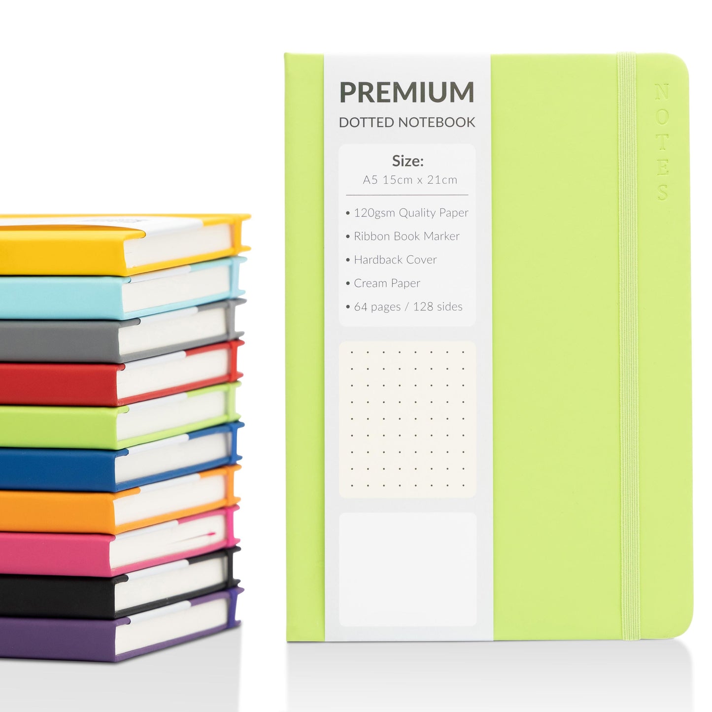 Dotted A5 Lime Notebook Hardback Notepad Notes Diary Bullet Journal Premium Book