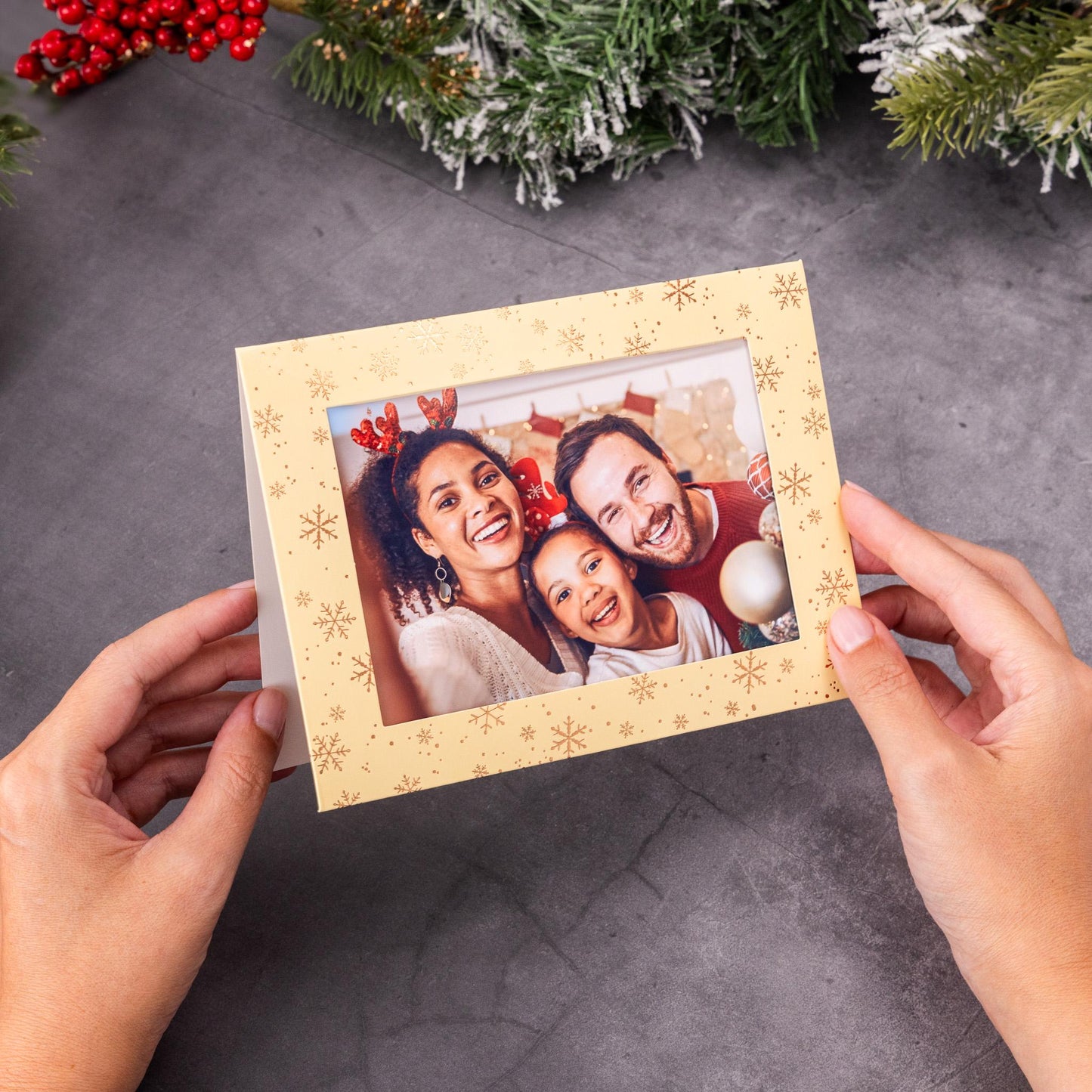 Christmas Photo Frame Cards 6 x & Envelopes Personalised any Family Picture