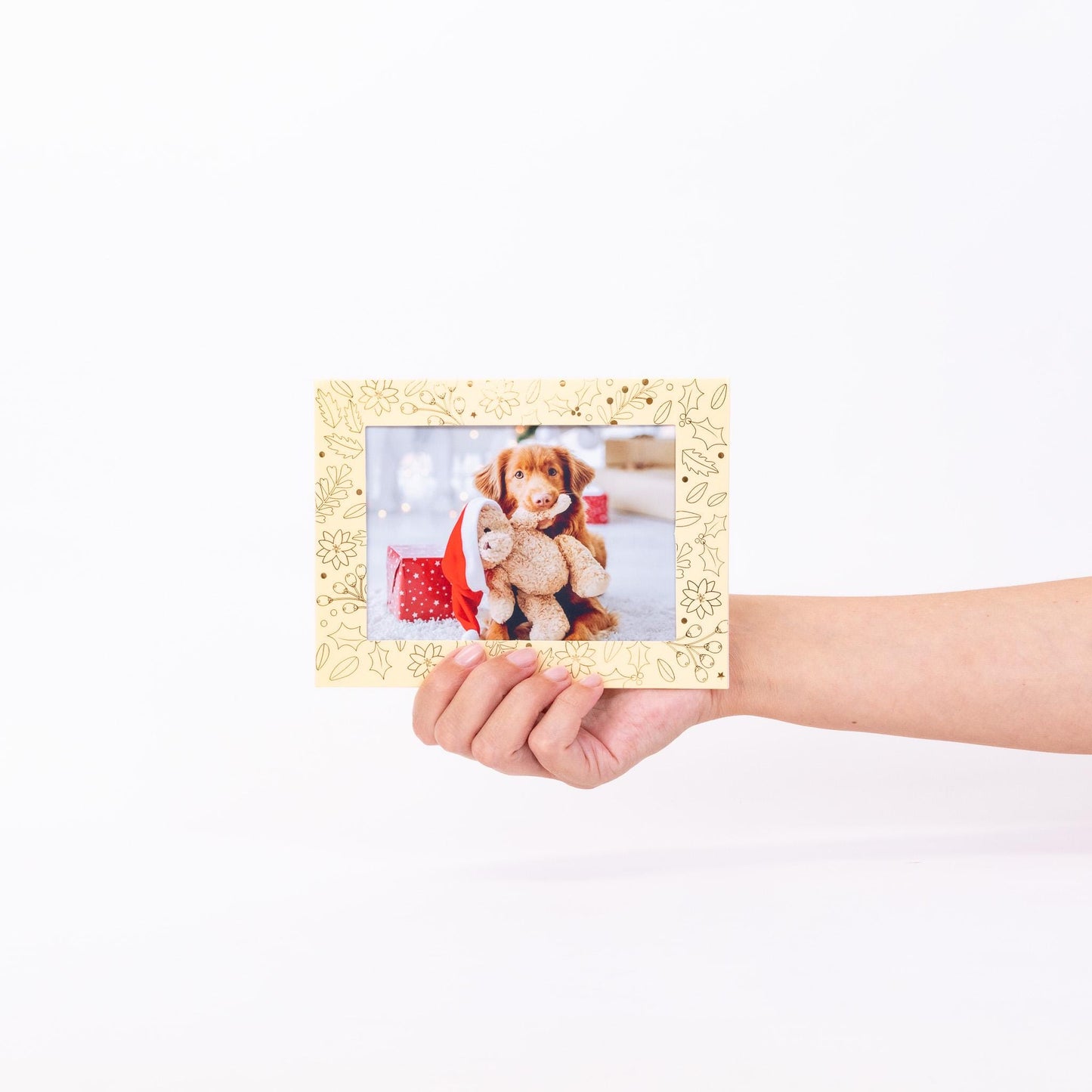 Christmas Photo Frame Cards & Envelopes Personalised any Family Picture 6 x cream with gold