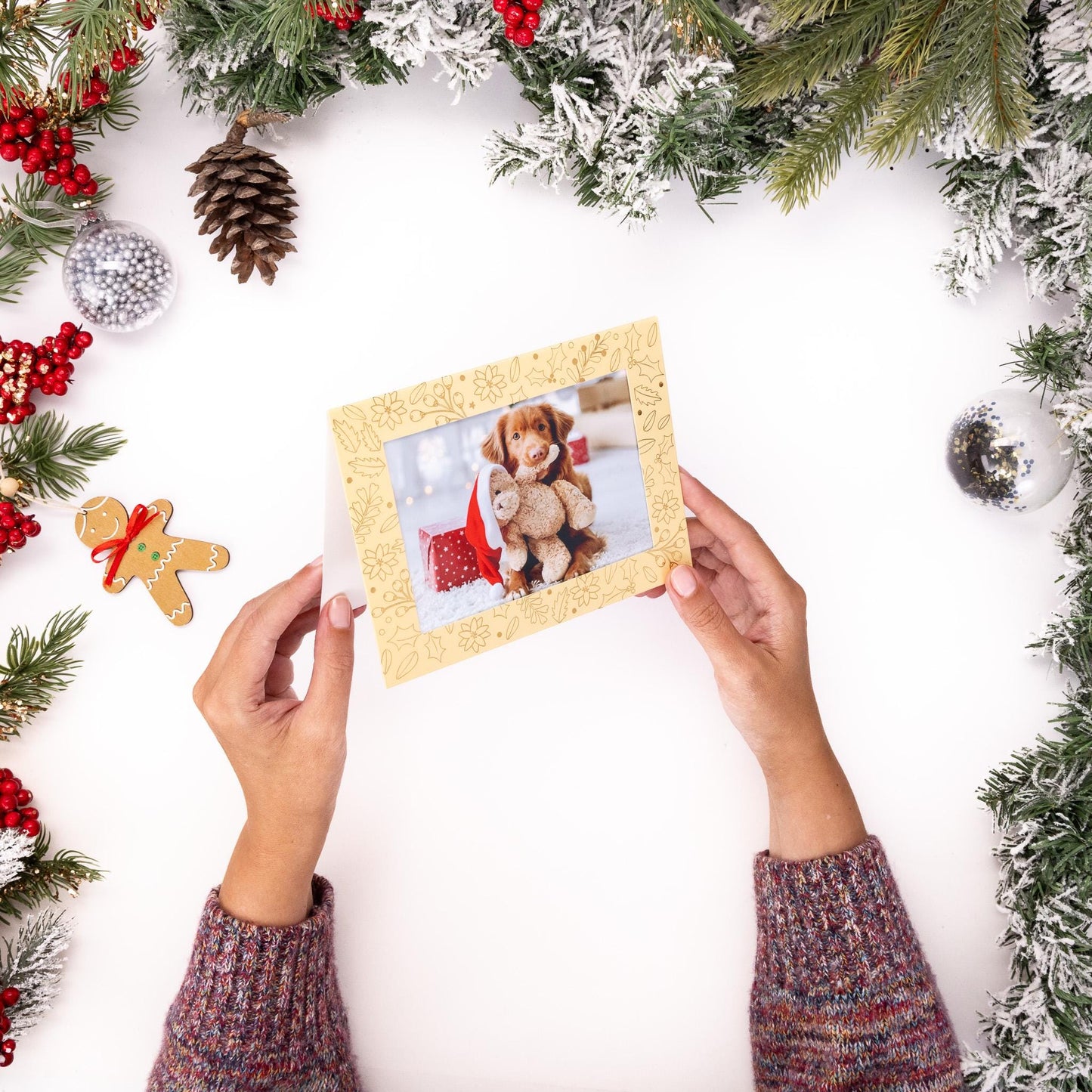 Christmas Photo Frame Cards & Envelopes Personalised any Family Picture 6 x cream with gold