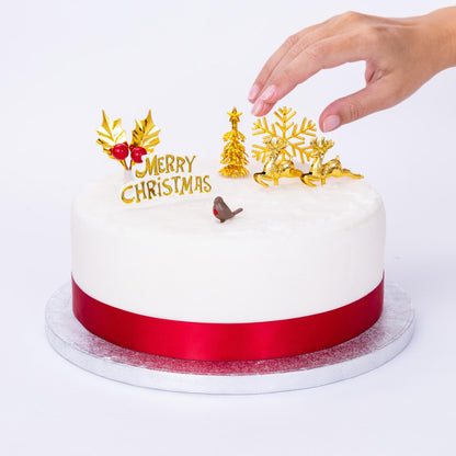 Gold Christmas Cake Topper Set – Snowflake, Reindeer & Tree – 7 Piece – image 9