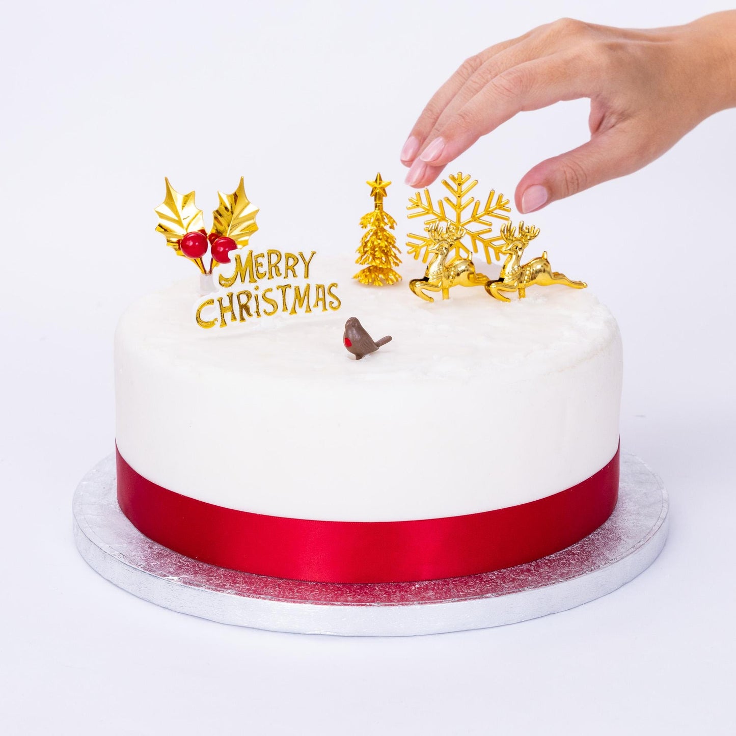 Gold Christmas Cake Topper Set: Snowflake, Reindeer, Tree (7 pc)