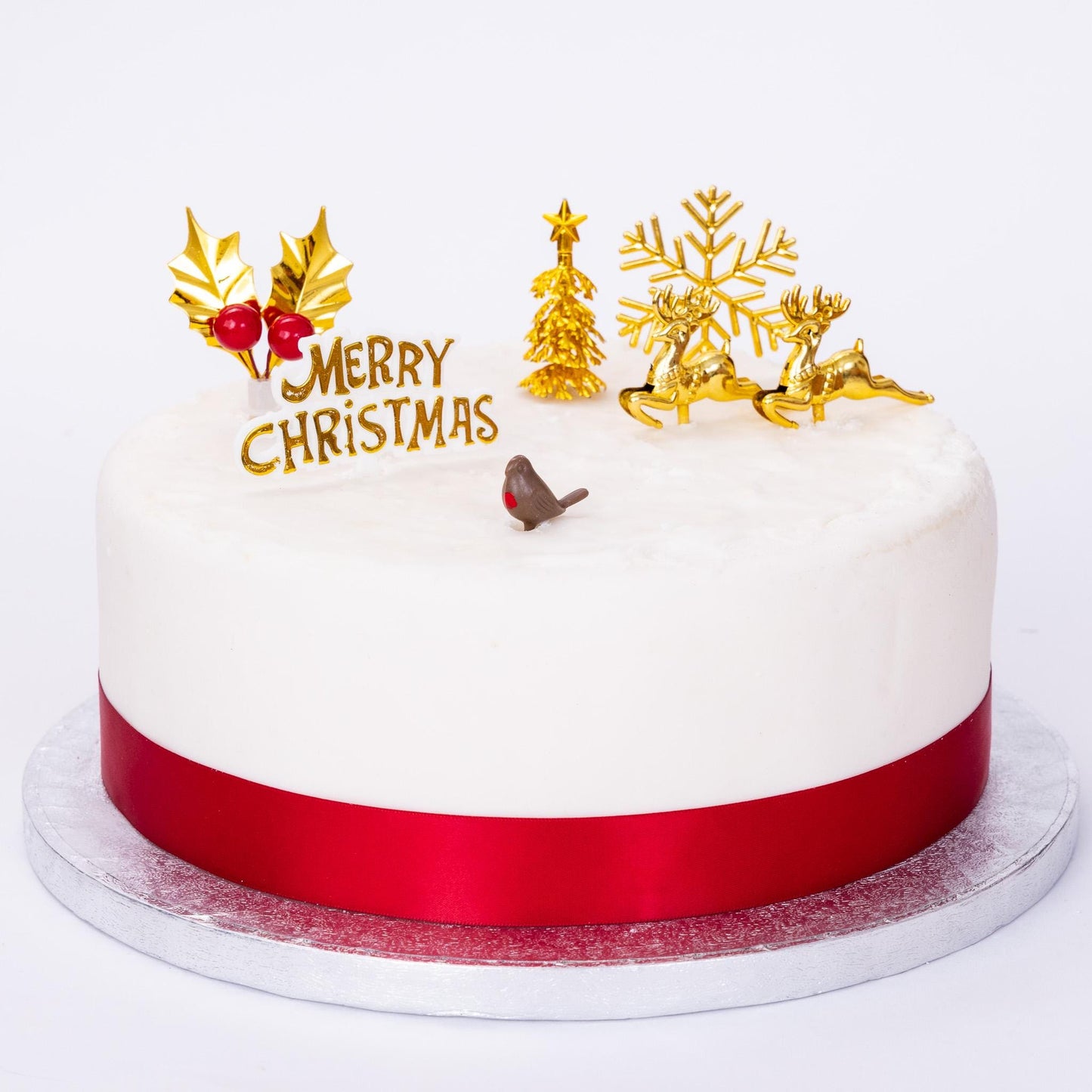 7 pc gold Christmas cake topper gold set holly 7 piece Cake Decorations log cupcake toppers