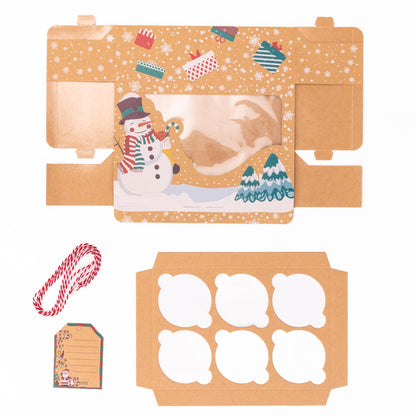 Christmas Cupcake Boxes – 6 Hole Kraft with Window – Snowman – image 4