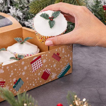 Christmas Cupcake Boxes – 6 Hole Kraft with Window – Snowman – image 9