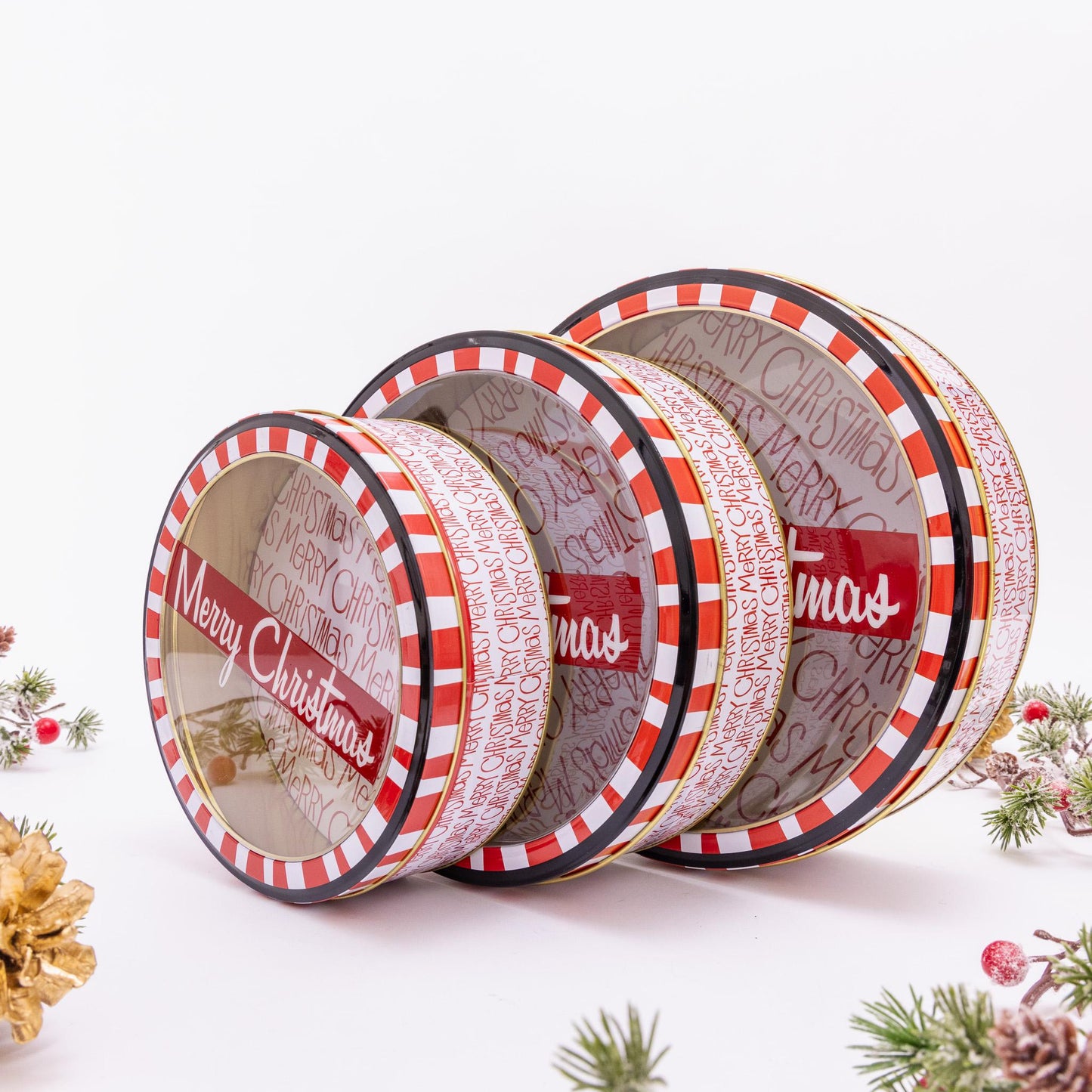 3 Christmas Tins Jars Storage Tin Container Canisters Treats Cookie Biscuit