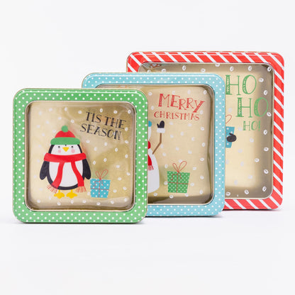 Square Christmas Biscuit Tins – Set of 3 – image 2