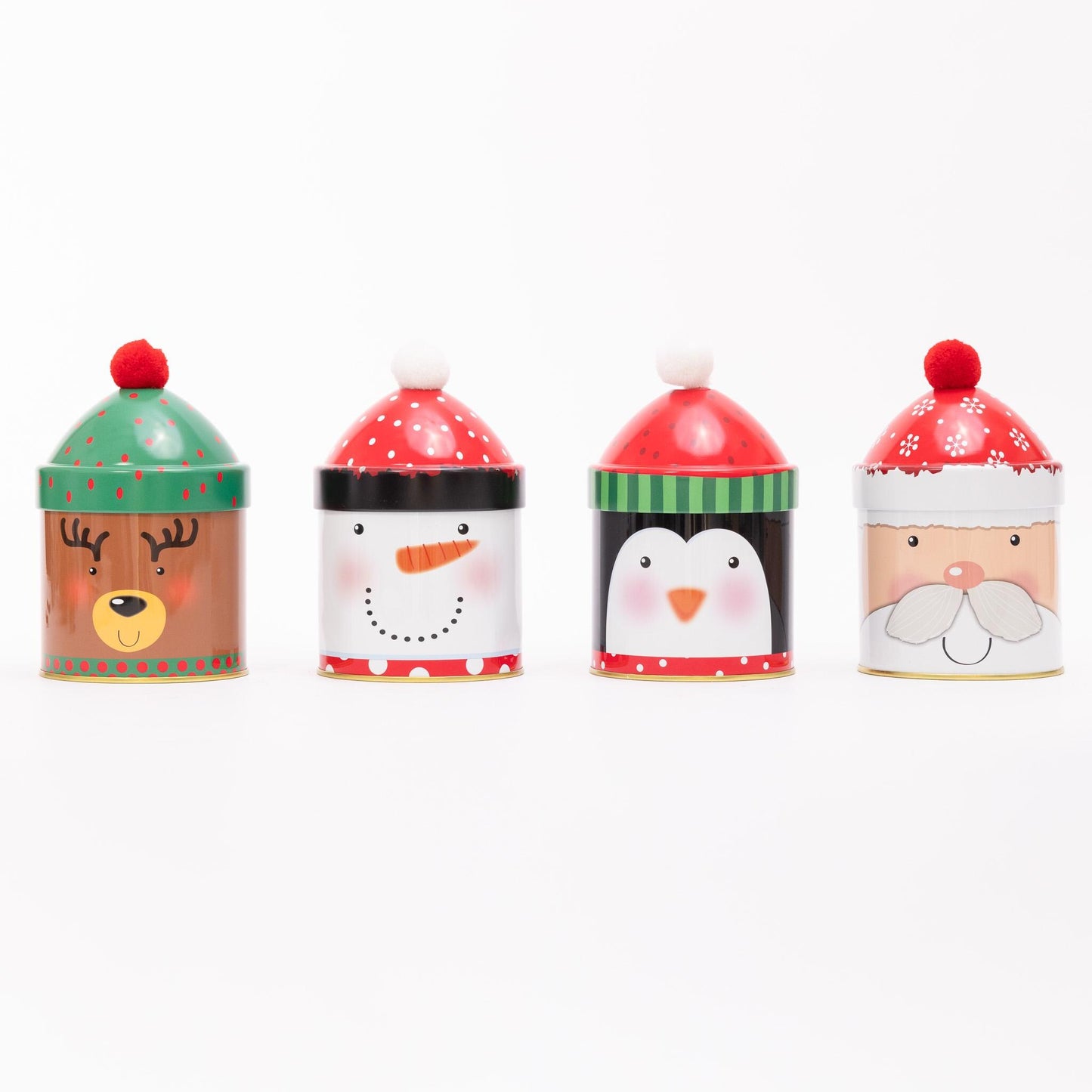 4 Christmas Tins Jars Storage Tin Container Canisters Round Cookie Biscuit