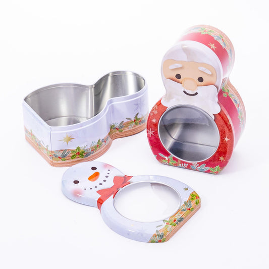 2 Christmas Tins Jars Storage Tin Container Canisters Shaped Cookie Biscuit