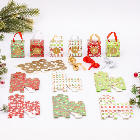 DIY Christmas Advent Calendar Kit: 24 Boxes, Ribbons, Stickers