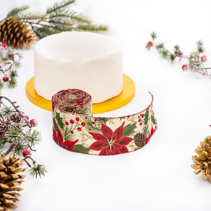 Christmas Cake Frill Ribbon – Poinsettia – 1 Yard – image 4