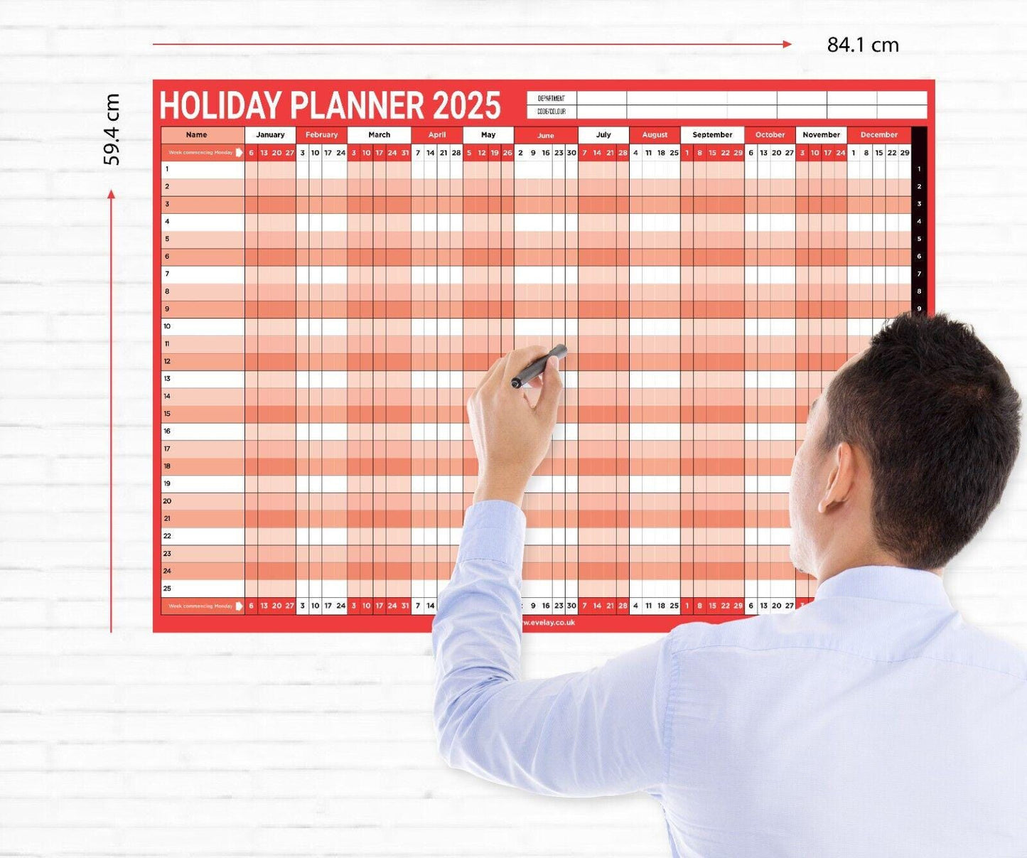 2025 A1 Size Staff Holiday Year Wall Planner Calendar Home Office Work JAN DEC