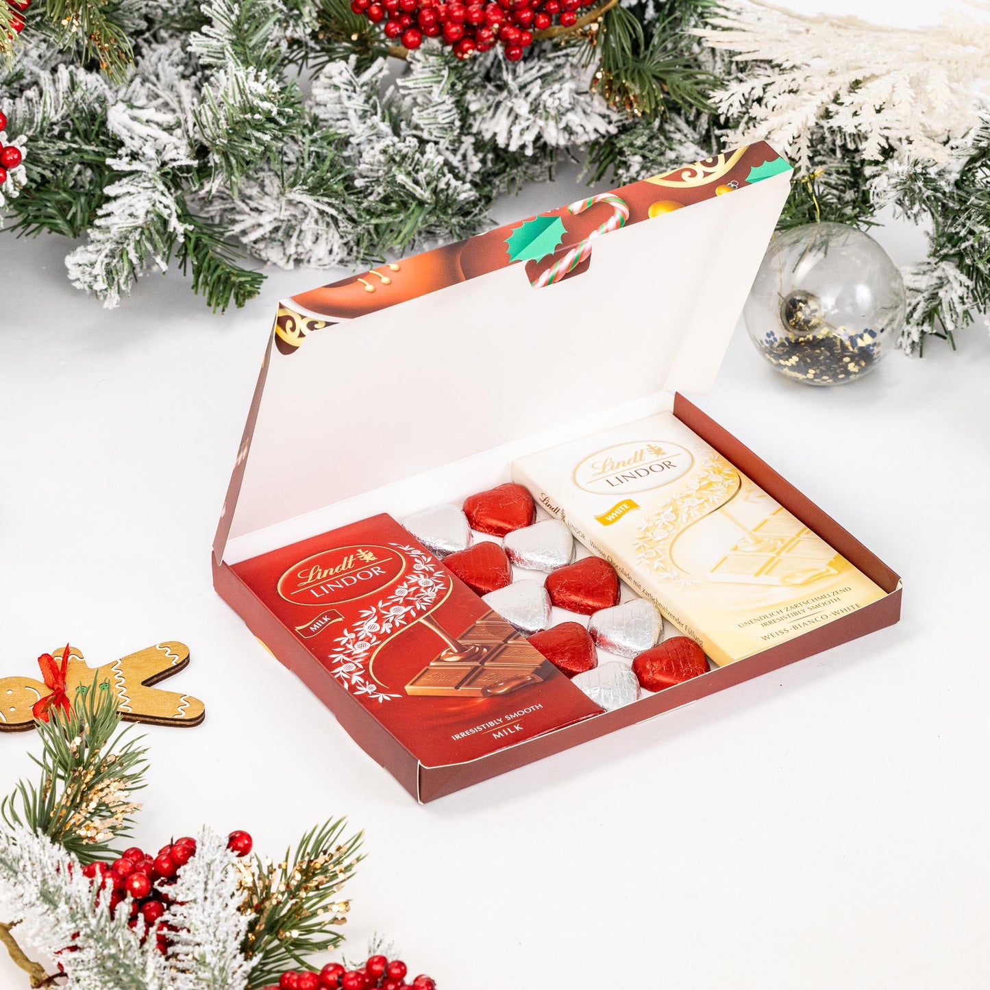Lindt Lindor Milk White Chocolate Bars Hearts Hamper Gift Merry Christmas