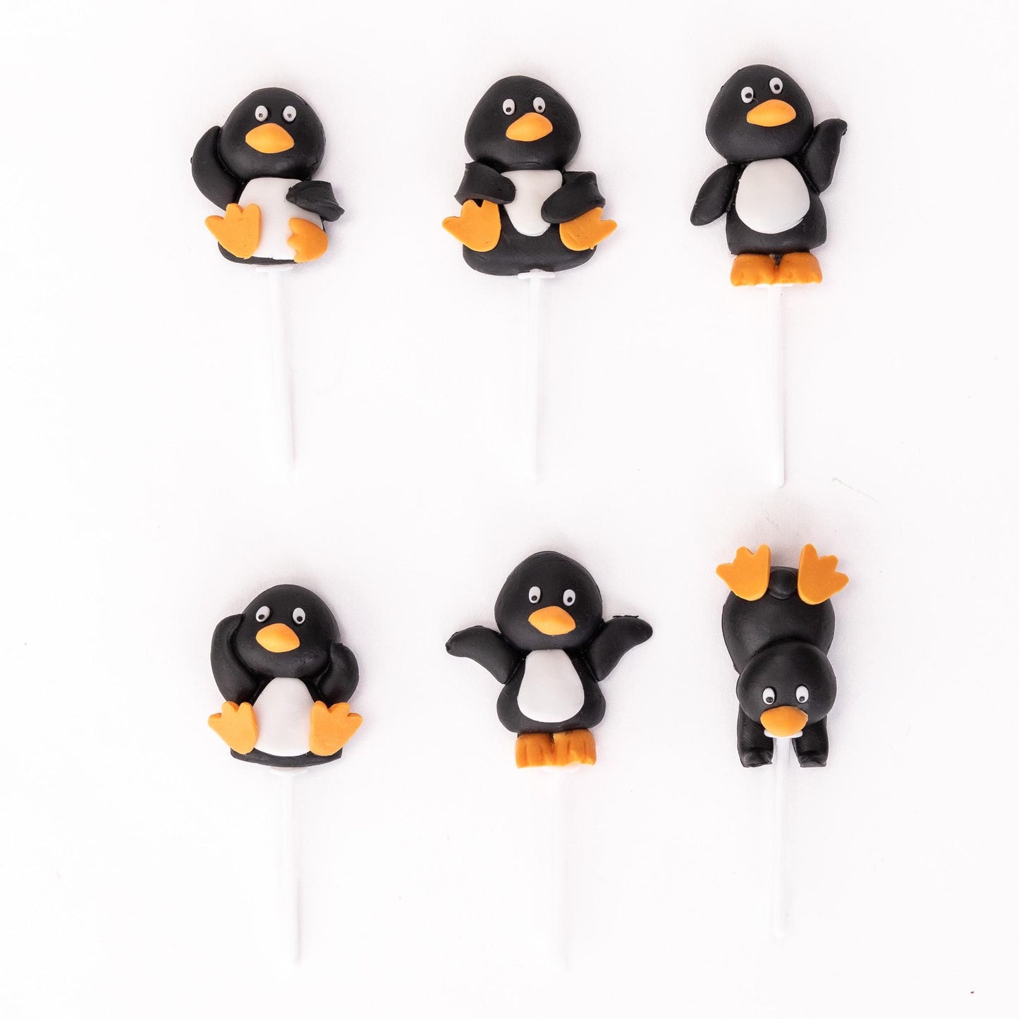 mini Penguin Christmas Cake Decorations yule log cupcake toppers 6 x